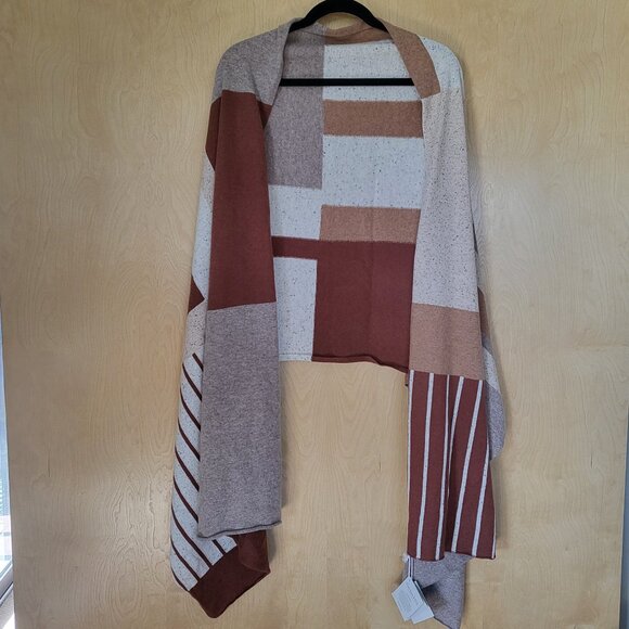 Garnet Hill Cashmere Wrap Scarf Rust Patchwork One Size - Picture 4 of 13